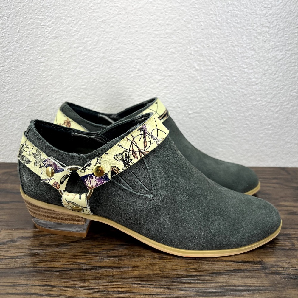 Farylrobin Boots Anthropologie Floral 6 Ankle Dark Gray Suede Harness Slip On